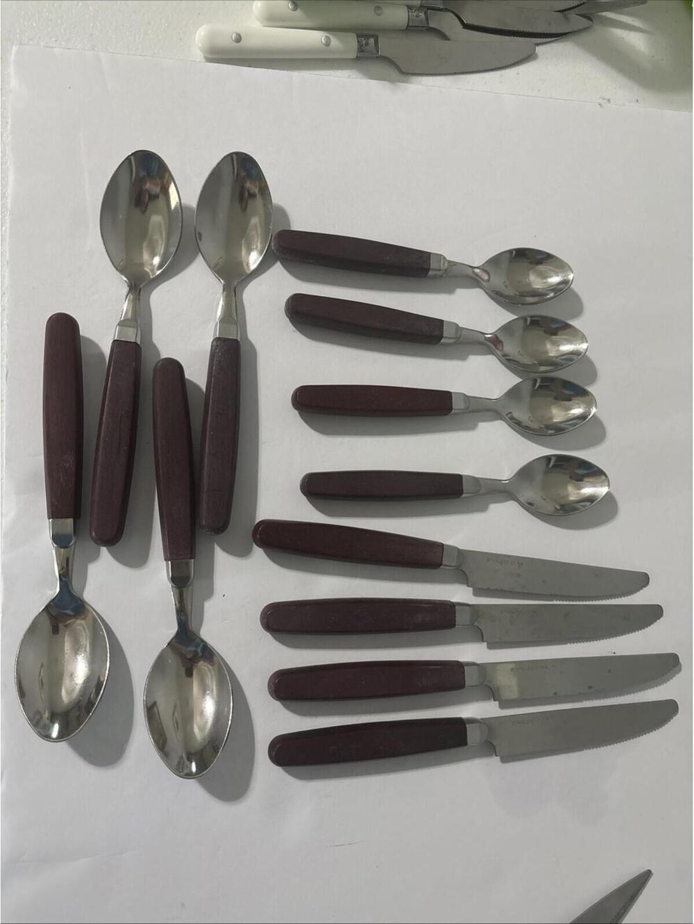 Acrylic Handled Wood Look Flatware Silverware Set Of 12 Pieces